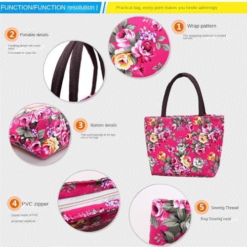 Handbags Zipper Canvas Shoulder Bags Cute Flower Bucket Pouch Bag Women3