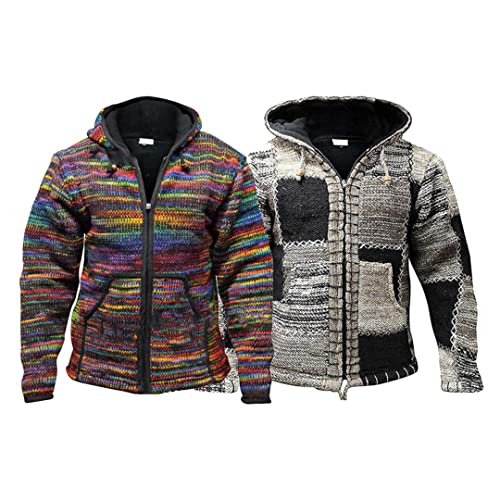 Zadaos Men's Casual Knitted Coat Jacket Ethnic Color Block Cotton Blended with Pockets Hooded Jackets3