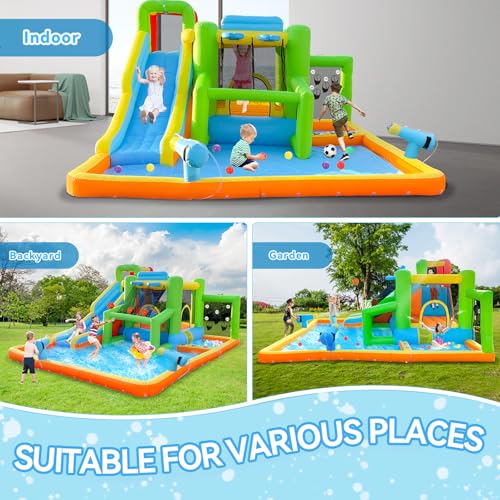 FBSPORT Inflatable Bounce House Water Slide, Bounce House for Kids Indoor Outdoor Bouncy House with 550W Blower, Bounce Castle with Slide Ball Shooting, Water Gun, Splash Pool, Bounce Area, Hose - image 2