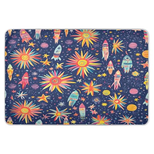 BOESI Doodle Rocket and Planet Pattern Waterproof Pads for Bedwetting and Incontinence, Reusable Pads, Reusable Diaper Pads for Bed, Sofa, Travel