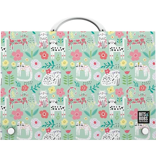 Grafoplás - Maletin Escolar con Asa y Cierre de Broche, Polipropileno, Tamaño Folio, 24, 5x34, 5x4cm, Colección Diseño bits&Bobs Pop Up Design, Cats Extra Escolares