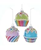 Cupcake-Ornamente aus Glas, Grün, Rosa und Blau, 3 Sortiert