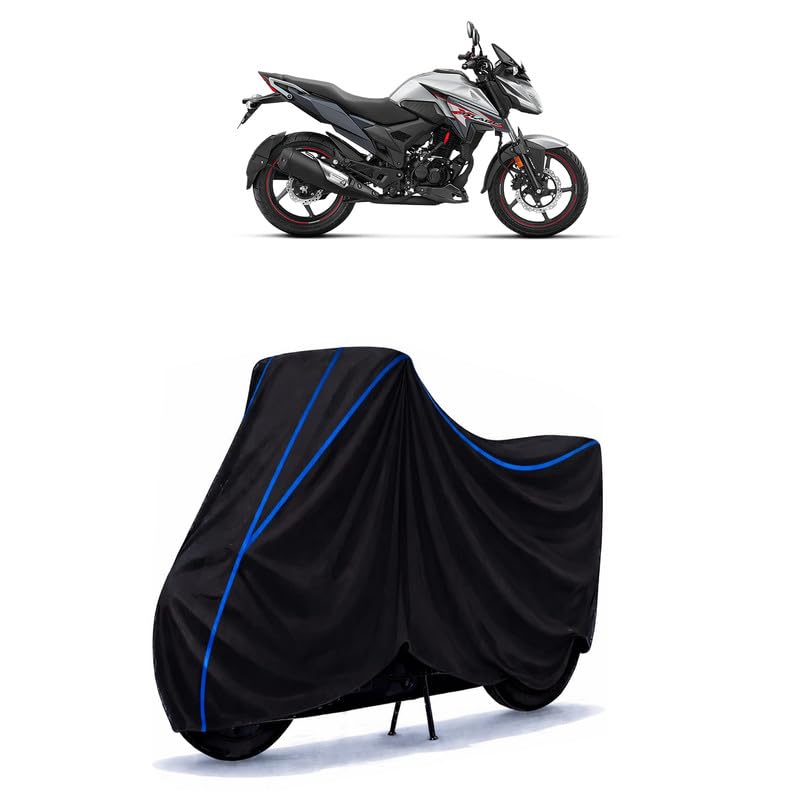 Image of X-Blade 125cc Bike Cover Water Resistant Universal Motorcycle Rain | Heavy Duty UV Protection, Dust, Scratch Indoor Outdoor All Weather with Black Blue Piping Elastic