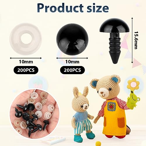 Yolev 200pcs 10mm Black Safety Eyes for with Plastic Washers Safety Eyes Plastic Craft Safety Eyes with Washers Doll Eyes for Stuffed Animals DIY Making Soft Toy Crafts Decorations - Image 2