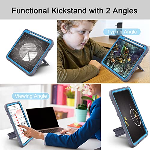 Image of Azzsy Case for iPad (A16) 11th Generation 11 Inch 2025 / iPad 10th Generation 10.9 Inch 2022, [Built-in Pencil Holder] Heavy Duty Shockproof Rugged Protective Case, Gray+Blue