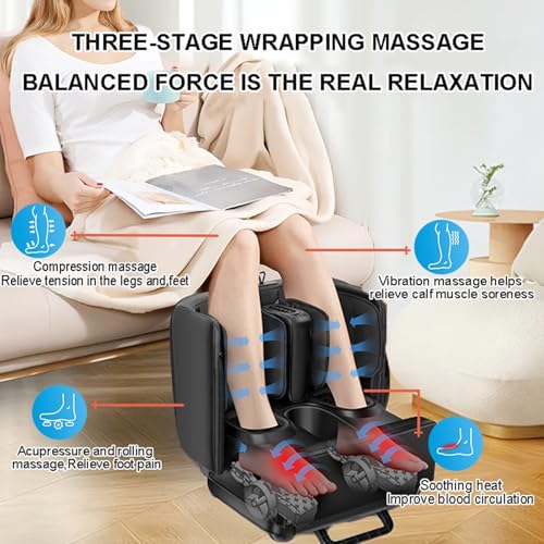 Massaggiatore per piedi Shiatsu con calore, vibrazioni e compressione, massaggiatore 2 in 1 per piedi e polpacci, per muscoli stanchi e fascite plantare, adatto per tutta la famiglia