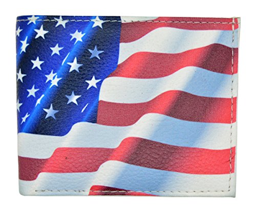 Men's Handcrafted Faux Leather Flip ID Bifold Wallet USA Flag