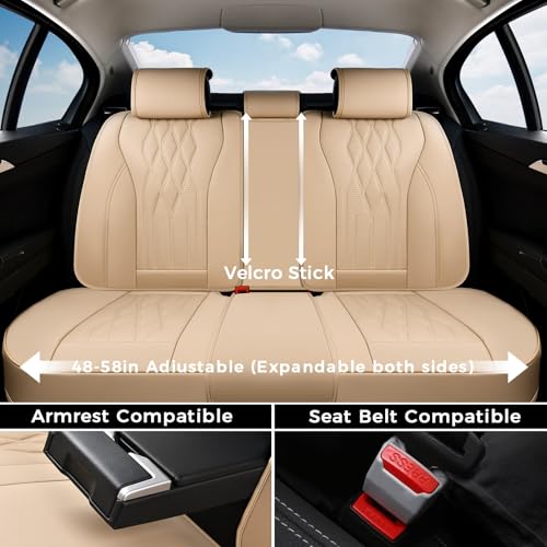 Image of Coverado Seat Covers FullSet, 5 Seats Car Seat Protector, Waterproof Nappa Leather Cushion, Front & Rear Fit for Most Sedans SUV Pick-up Truck-Beige