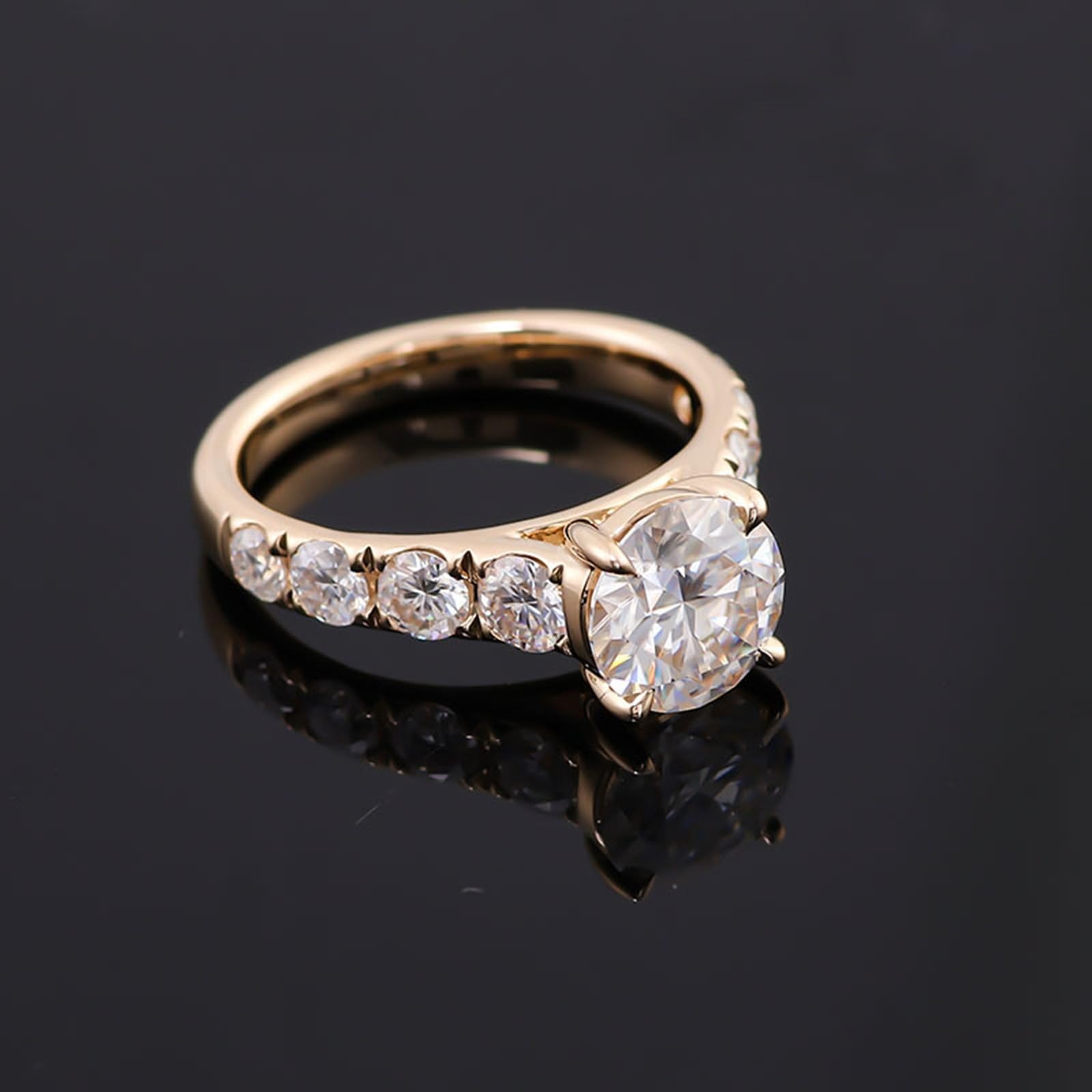 Pierścionek ślubny z prawdziwego żółtego złota próby 585, pierścionek damski z moissanite 2ct D Color VVS1 elegancki pierścionek zaręczynowy, prawdziwe złoto 14 K, z grawerunkiem dla kobiet
