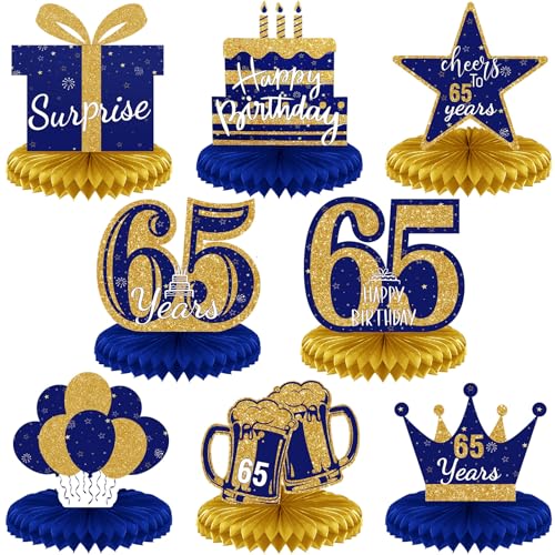 Spakon 8 Pieces Blue and Gold 65th Birthday Table Decorations