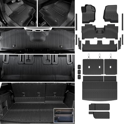 JOULARISE Floor Mats Cargo Mat Set for 2018-2024 Ford Expedition Max 8 Seats Bench Seat Extra Sub-Trunk Mat and Door Sill Guards All Weather TPE Cargo Liner Trunk Lower Mat Accessories