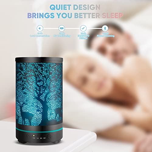 Inrorans Aromatherapy Diffuser Deer Pattern Black Metal 200Ml Essential Oil Diffuser With Intermittent Design 7 Led Colors Night Light Ultrasonic Diffuser For Bedroom Office Hotel Home Décor… #TOP3