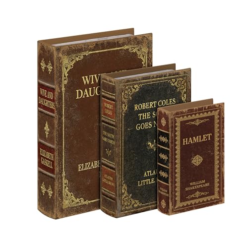 XIAOAIKA Vintage Faux Leather Decorative Book Box Set of 3 &ndash; Wooden Secret Storage...