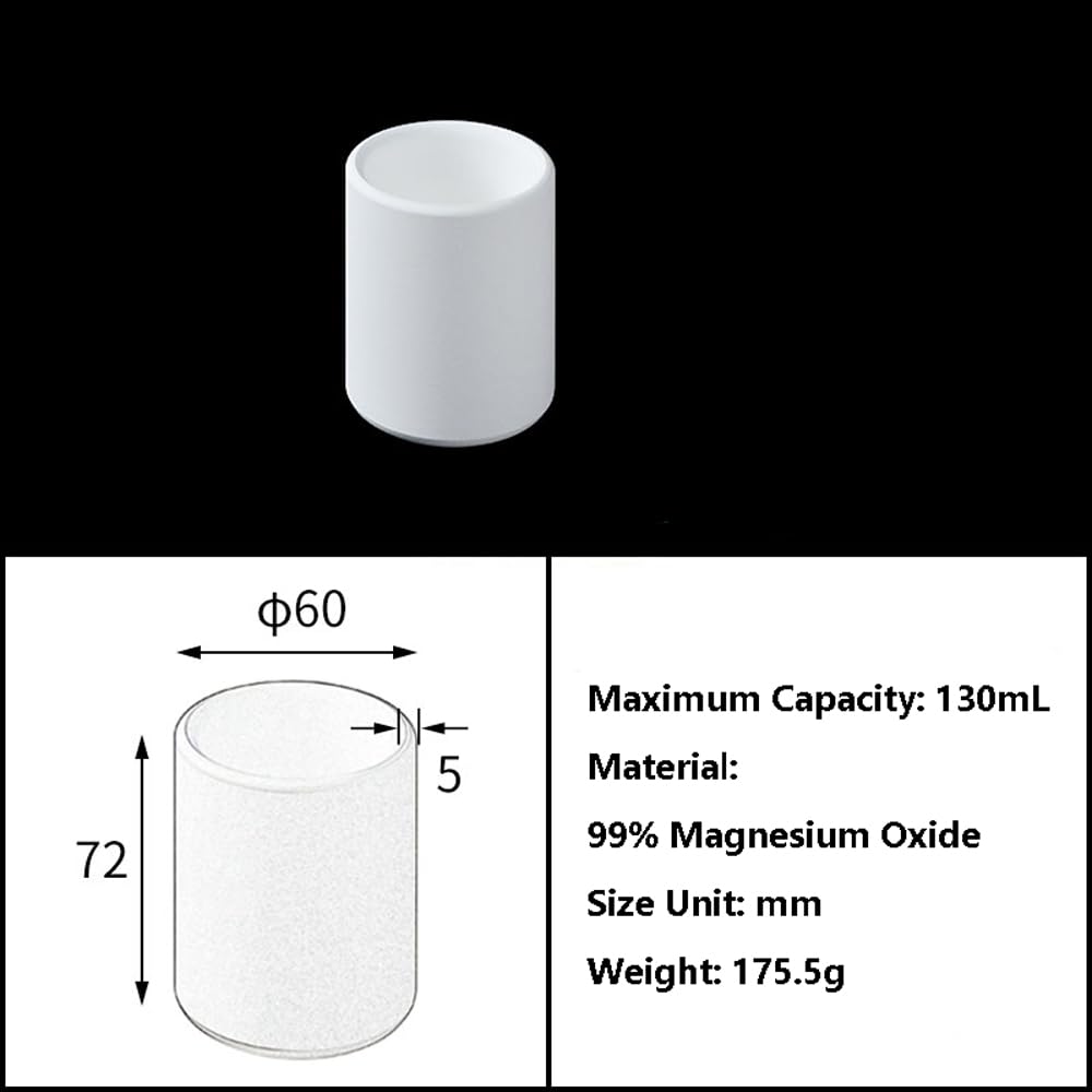 Hochtemperatur-Zylinder-Magnesiatiegel (1 Stück) – MgO-Keramik-Röhren-Porzellan-Schiffchen, max. Temperatur 2200 °C(60 * 72mm (130mL))