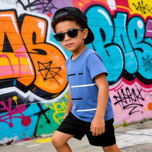 Image of 4-8T Toddler Boys 2-Piece Summer Casual Outfit Striped Print Short Sleeve T-Shirt & Shorts Set
