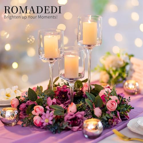 Miniatura 6 de Romadedi Portavelas De Cristal Para Velas, Alto Candelabro Porta Velas De Te Pequeñas Elegante Mesa De Boda, Navidad Decoración Casa, Juegos De 3, 20 23 26cm