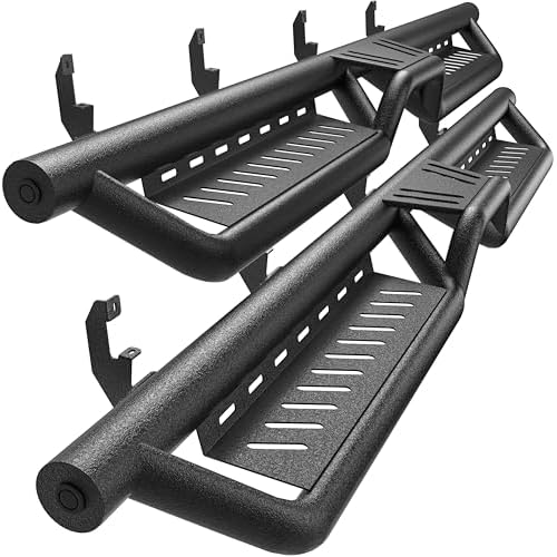 YITAMOTOR Running Boards & Side Steps Compatible with 2019-2025 Chevy Silverado/GMC Sierra 1500 Crew Cab, 2020-2025 2500HD 3500 HD, Black Powder Coated Nerf Bar with Two-Stair 19-25 Silverad