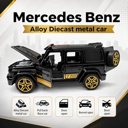 Image of Mercedes-Benz G-Class G-Wagon Diecast Alloy Metal Body Toy Car 1:36 Scale Pull Back Model SUV with Opening Doors, Hood & Tailgate Luxury Collectible Car for Kids & Adults Black