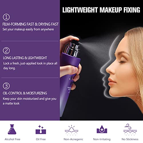 Long Lasting Makeup Setting Spray Kit- 6.76 Fl oz Hydrating Matte Finish Mist Lightweight Face Make up Fixer +Travel Size Spray Bottle+Sponge Puff Makeup Set - Image 6