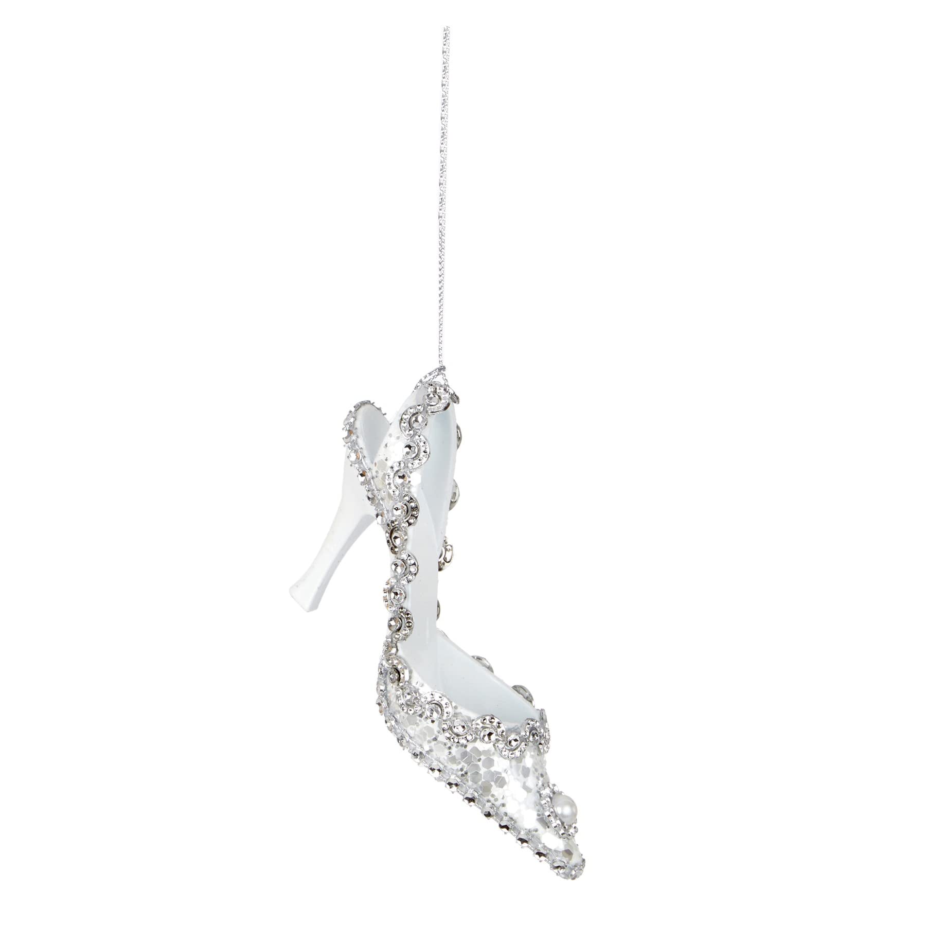 Widdle Gifts Silver 12Cm Glitter/Sequin Shoe Christmas Tree Decoration - 8813