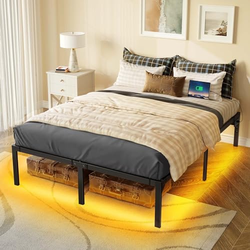 image for Rolanstar Bed Frame with USB Charging Station, Full Bed Frame with LED
