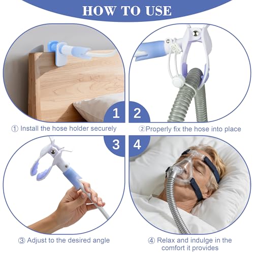 Image of CPAP Hose Holder for Bed, No-Drill C-Clamp CPAP Stand Bedside, Tangle-Free CPAP Hose Hanger & Hose Lift, Reinforced CPAP Tube Holder Holds Hose and Mask（White Plus）