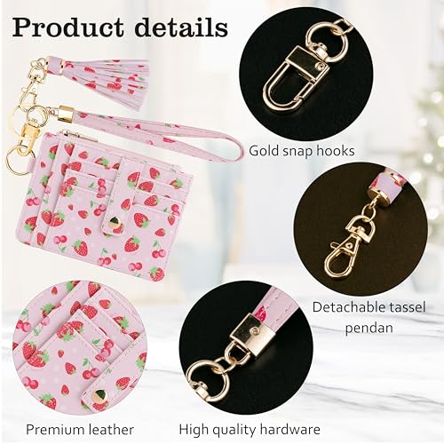 Image of KNGITRYI Small Wristlet Wallets for Women RFID Credit Card Holder Wallet Keychain Wristlet Wallet Credit Card Wallets for Women (Strawberry)