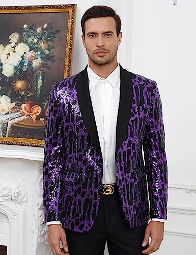 TURETRENDY Men Shiny Sequin Blazer Jacket Stylish One Button Tuxedo Suit Jackets for Party Dinner Prom2