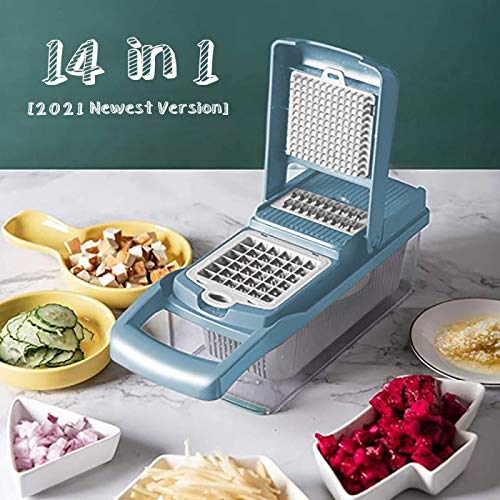 Vegetable Chopper with 7 Blades Used as Onion Chopper Bell Pepper Celery Potato Diced and Carrot Slicer Light blue