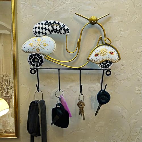 Image of PEDEX - Hand Painted Metal Scooter Key Holders with 4 Hooks Decorative Multicolor Wall Hangers for Keys & Home Decor | Ideal for Entryway, Office & Living Room (9x7 Inch)