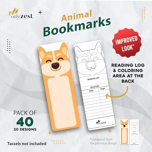 Only Zest 40 Pack Animal Bookmarks for Kids – 20 Unique Styles – Fun Reading Rewards, Bulk Class Gifts for Students and Teachers