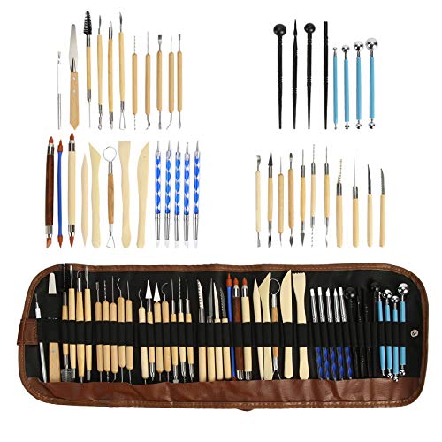 Pottery Clay Sculpting Modeling Smoothing Tools, 43Pcs Double Sided Ceramic Clay Carving Tool Set with Carrying Case Storage Bag for Beginners Professionals Arts Crafts Pottery
