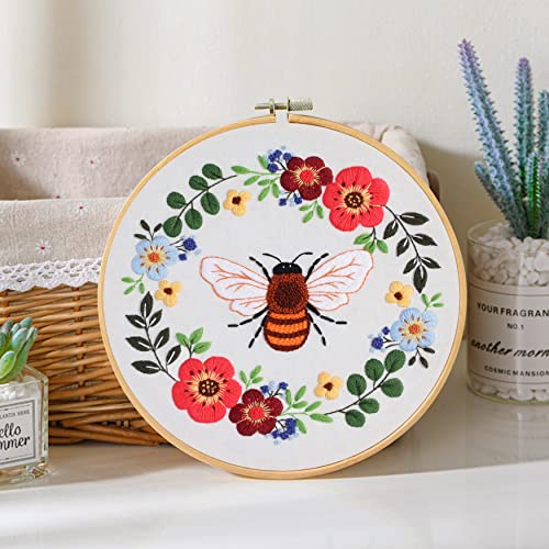 Image of Santune 3 Pack Bee Embroidery Kit for Beginners Adult Cross Stitch Kits Hand Embroidery with Animal Patterns and Instructions,DIY Sets for Women with Hoop,Threads and Needles
