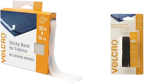 VELCRO Brand Parte trasera adhesiva para telas, rollo a granel de 10 pies sin cinta adhesiva, parte trasera blanca y adhesiva para telas, cinta