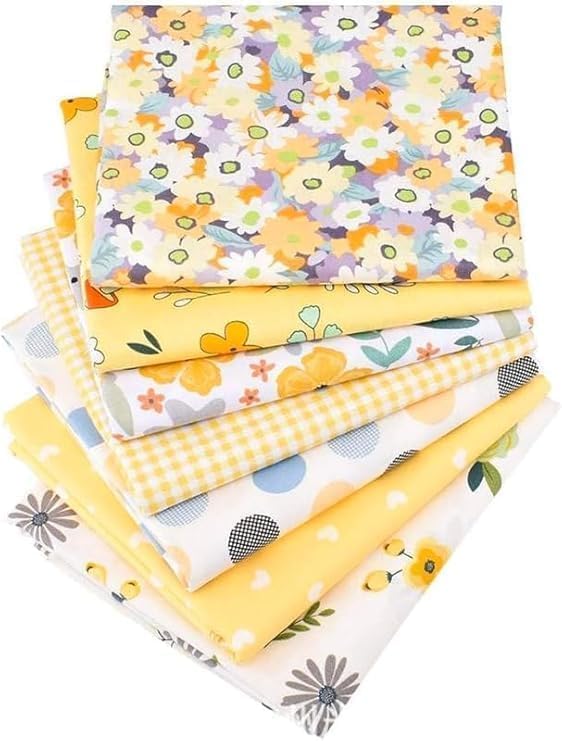 CraftsFabrics 7 pz/lotto 25 cm x 25 cm Giallo Floreale Fat Quarter Bundle 100% Twill di Cotone Tessuti Pretagliati per Patchwork Scrapbooking Nursery Abbigliamento per Bambini Progetti Fai da Te