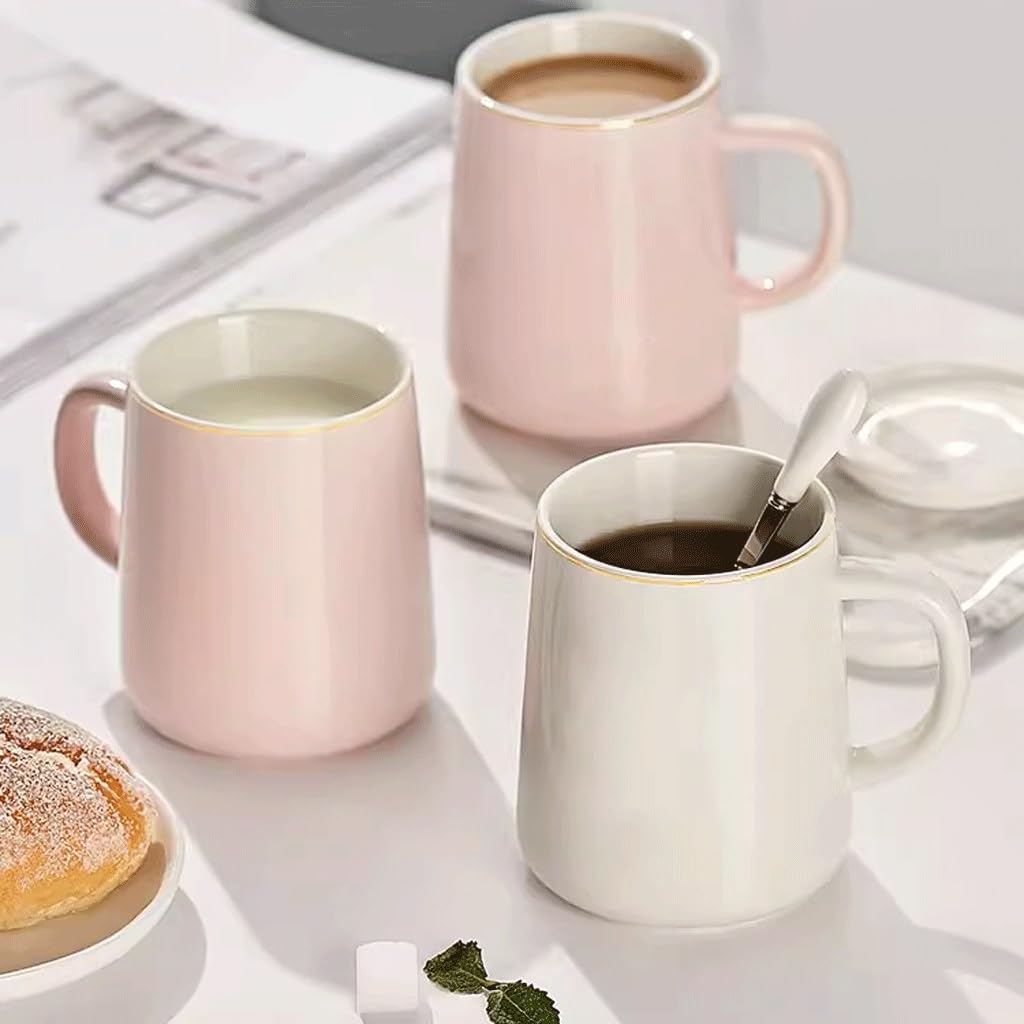 Tazza di vetro, tazza da tè, tazza da caffè in vetro, tazza in ceramica con coperchio e cucchiaio, per ragazze, casa, coppia, tazza da latte, tazza da caffè in ufficio, tazza per la colazione (A)