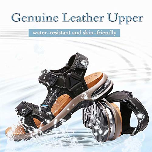 Visionreast Mens Open Toe Leather Sandals Outdoor Hiking Non Slip Sandals Air Cushion Soprt Casual Beach Sandals #TOP2