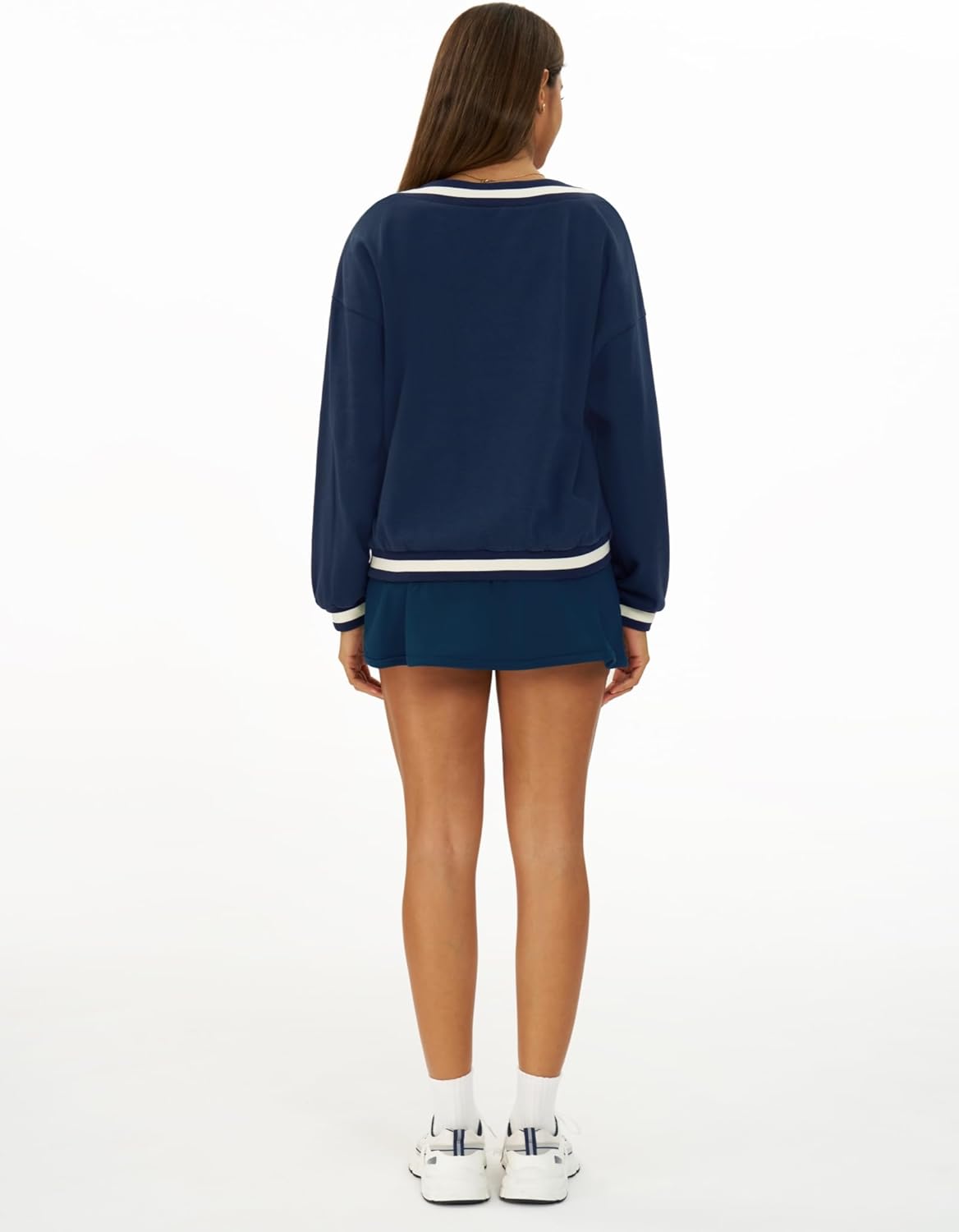 ABOCIW Sweatshirt for Women V Neck Collar Color Block Long Sleeve Pullover Tops Fall Fashion Outfits Winter Clothes 2025 - Image 6