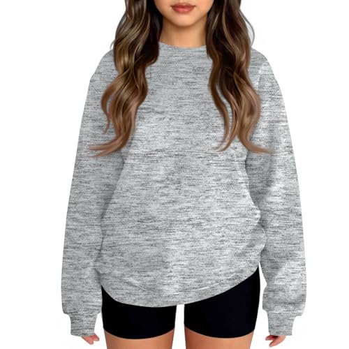 Girls's Casual Crewneck Sweatshirt Long Sleeve Loose Fit Pullover Soft Lightweight Solid Color Comfy Oversized Top