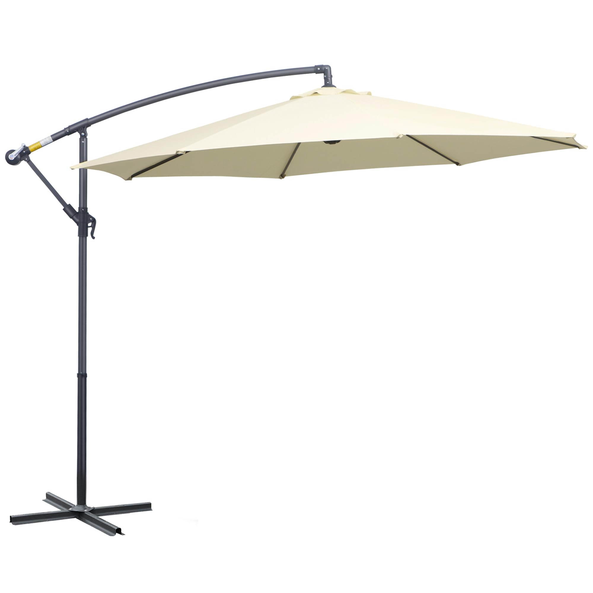 Outsunny Sombrilla de Jardín Ø300x250 cm Parasol Excéntrico Inclinable con Manivela Base Cruzada y Soporte de Metal 8 Varillas para Terraza Exterior Balcón Beige