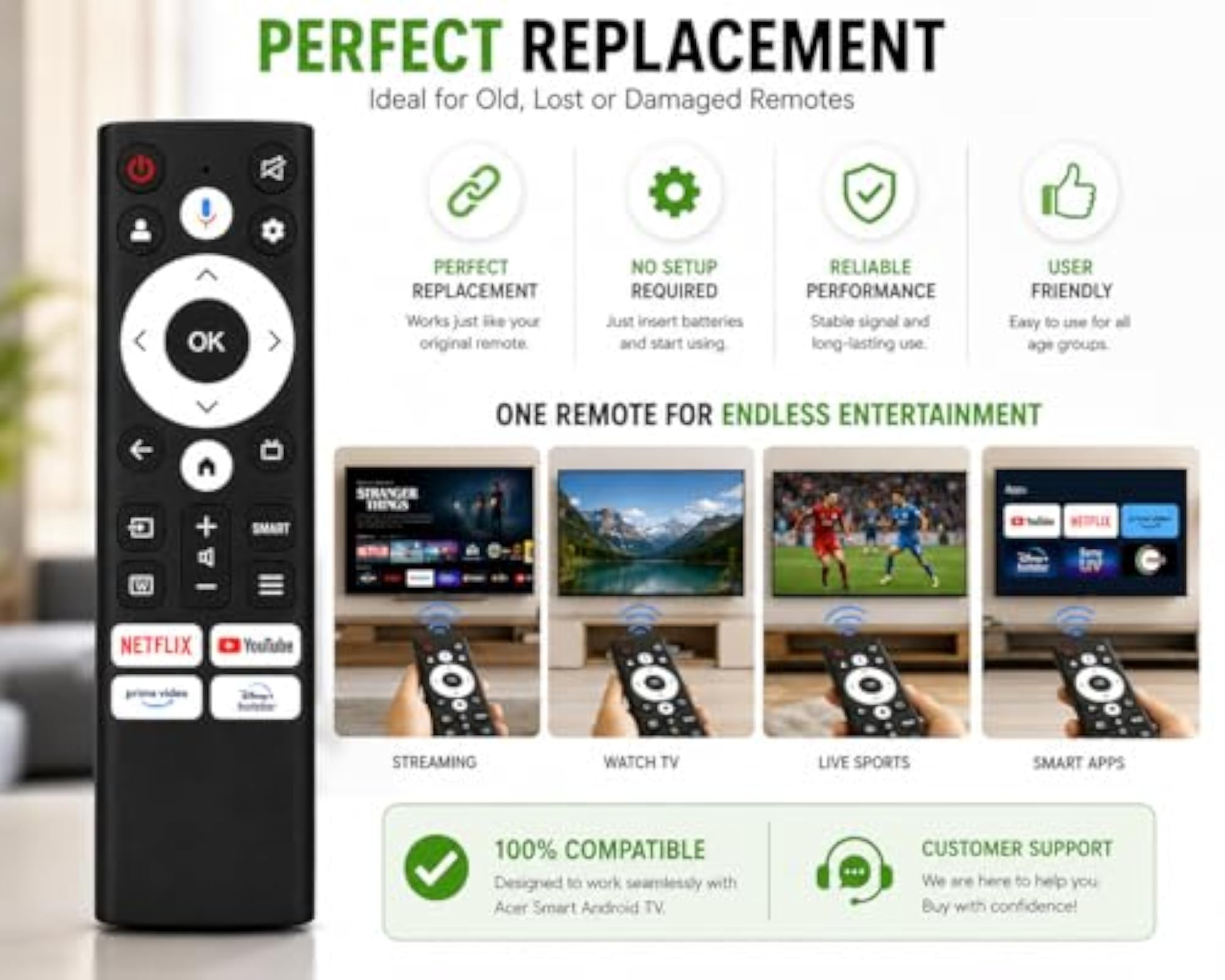 Remote Compatible with Acer Smart Android TV