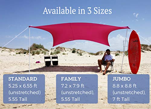 ZiggyShade Family Beach Sunshade – Lightweight Sun Shade Tent with Sandbag Anchors & 4 Free Pegs | UPF50+ UV Quality Lycra Fabric | Large & Portable | Canopy for Parks & Outdoors (Red, Jumbo) - Thumbnail 5