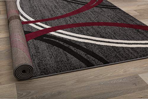 Rugshop Modern Wavy Circles Design Area Rug 6'6" x 9' Red