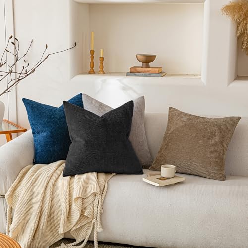 Image of a moment Pack of 2 Decorative Chenille Throw Pillow Covers with Twill Cushion Covers for Sofa Living Room Couch Bed 22x22 Inch Black