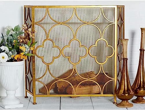 Pantalla para chimenea de hierro forjado dorado con panel protector de chispas 5