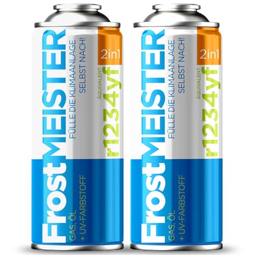 FrostMEISTER 2in1 2X 400ml Auto-Klimaanlagen-Nachfüllset für R1234yf (ab Baujahr 2017) Schnelle einfache & umweltfreundliche Auffüllung inkl. Kompressor-Öl fahrzeugsicher