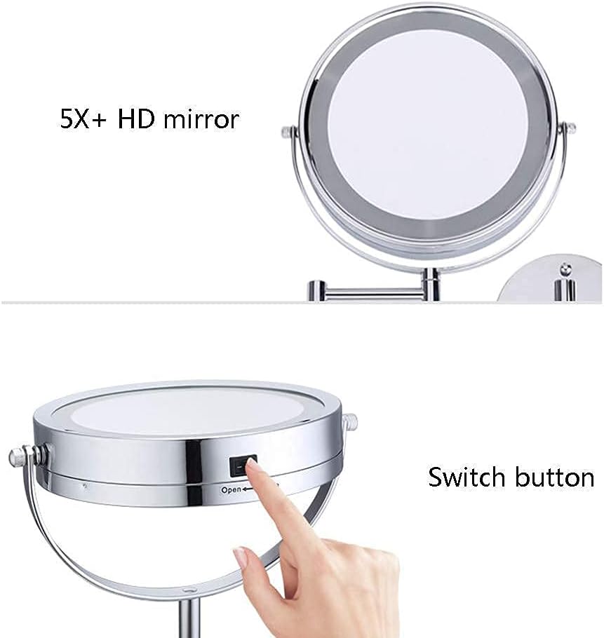 Bathroom Mirrors Wall Mounted Makeup with LED Lights, Double Side Extending Folding Round 6 Inch 5X Magnification