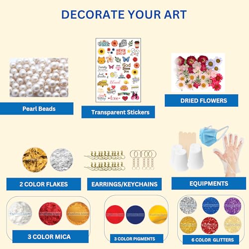 Image of exploralearn 95 Pcs Ultimate Resin Art Kit with 200g Epoxy Resin - DIY Alphabet, Jewelry, Coasters & Pendants - Includes Dried Flowers, Stickers, Glitters & More