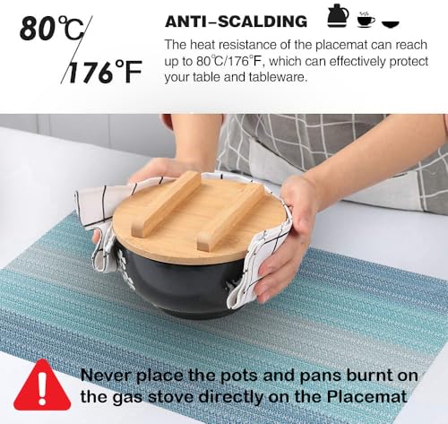 Image of Dribble Premium PVC Placemats Set of 4 | Heat-Resistant, Washable, Waterproof Table Mats | Anti-Slip Dining Table Placemats for Kitchen & Home Decor - 45x30cm, Design - Mayura Blue