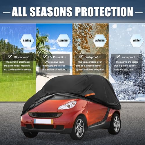 X AUTOHAUX Protective Car Cover for Smart Fortwo 2007-2019 - Waterproof, Windproof, and All-Weather Protection with Door Zipper, 210D-PU Material - Image 2